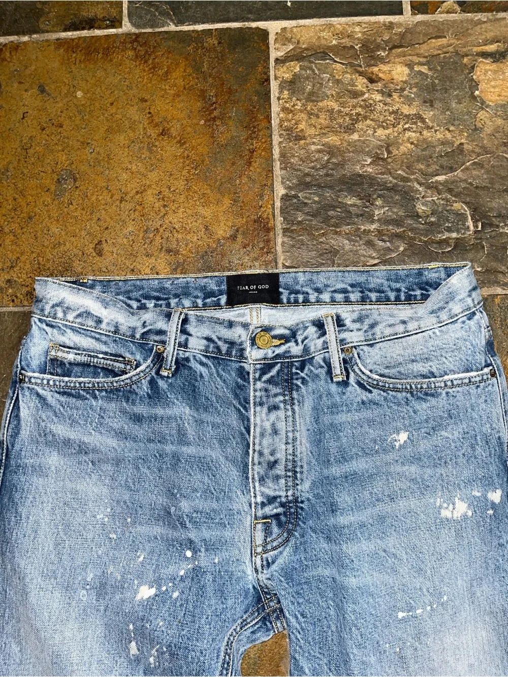 FOG Fifth Collection Light Blue Paint-Splatter Skinny Jeans